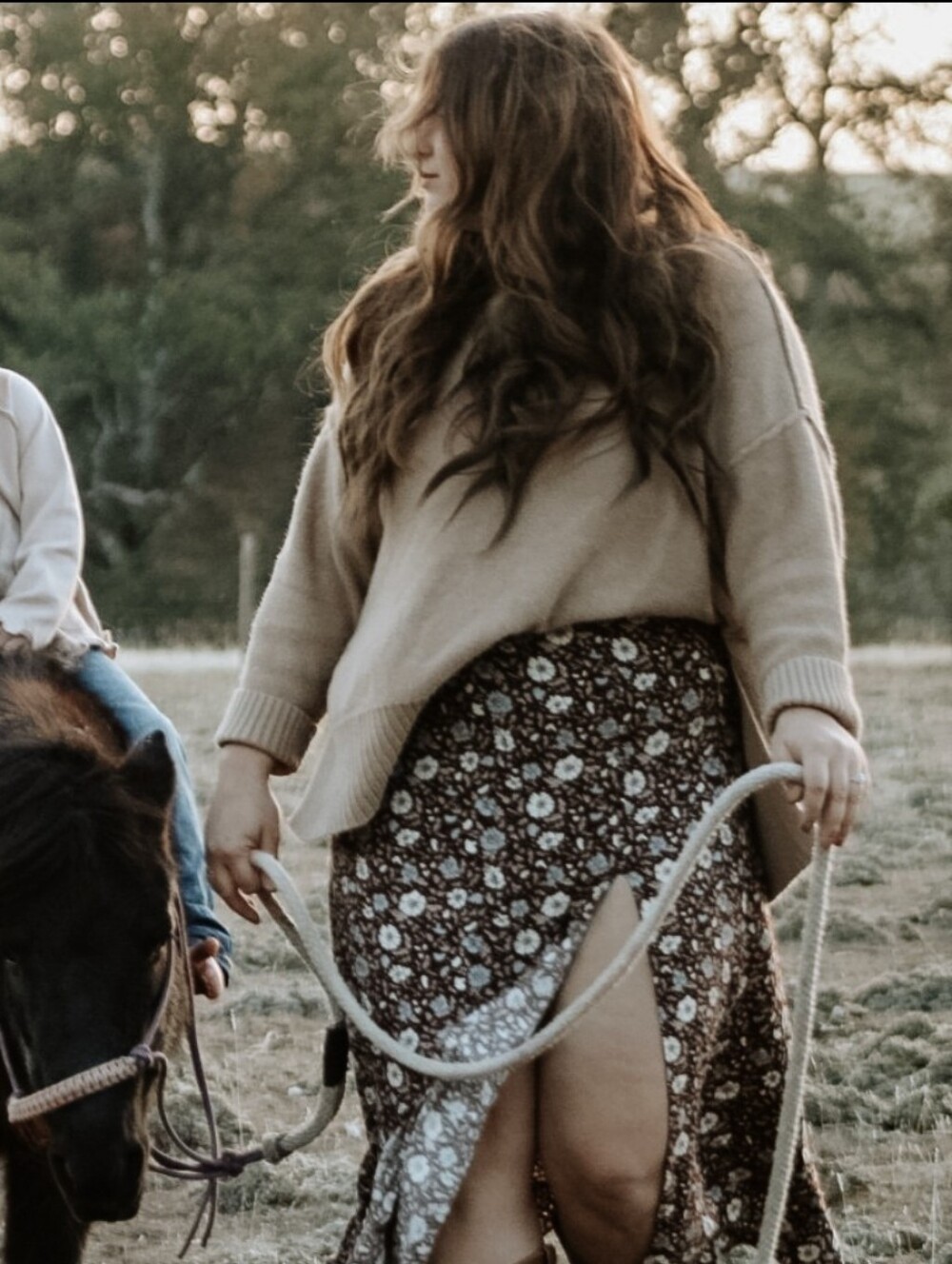 Rylee + Cru Brown Floral Maxi Skirt with Cream Flowers